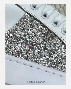 Huma10 Zapatilla Mujer Talles Grandes Blanca Glitter con Tachas talon - comprar online