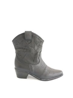 HUMA10 Bota Texana caña corta Negra con costuras en negro - HUMA Calzados Talles Grandes 