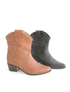 HUMA10 Bota Texana caña corta Negra con costuras en negro - tienda online
