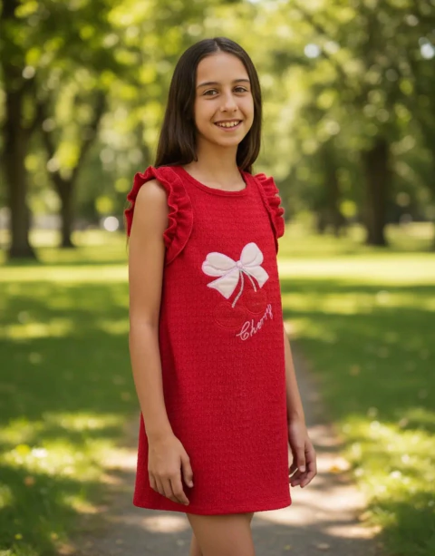 Vestido con hebillas Cherry crepe bordado - comprar online