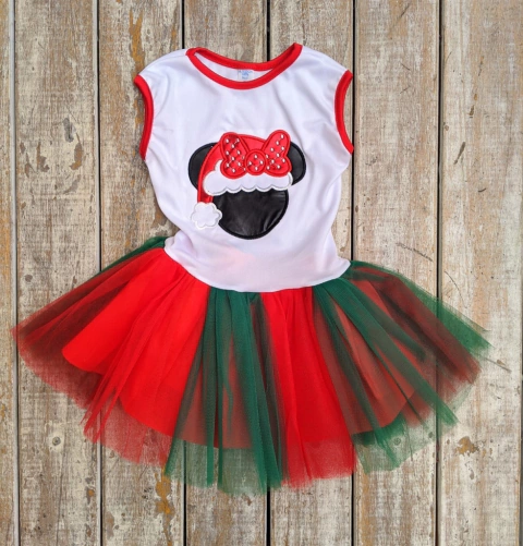 Edición Navidad! Minnie navideña vestido con tutú con gorro