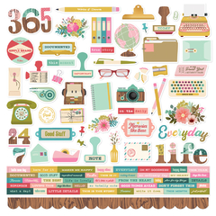 Simple Stories - Coleção Noteworthy - Kit 12 Papéis para Scrapbook + Adesivos - comprar online