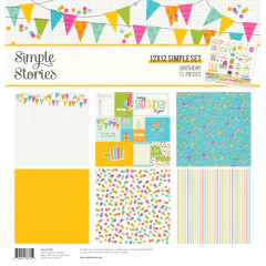 Simple Stories - Coleção Birthday - Kit 6 Papéis para Scrapbook + Adesivos