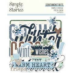 Simple Stories - Coleção Simple Vintage Fresh Snow - Die cuts Sentimentos