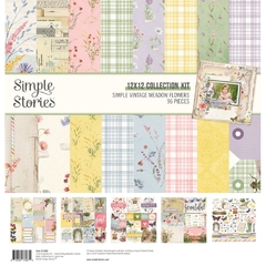Simple Stories - Coleção Simple Vintage Meadow Flowers - Kit 12 Papéis para Scrapbook + Adesivos
