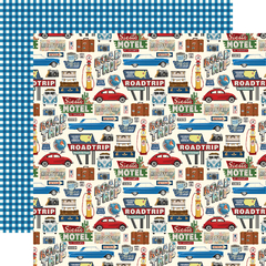Echo Park - Coleção Road Trip - Kit 12 Papéis para Scrapbook + Adesivos - Scrapbook Life - Materiais para Scrapbook