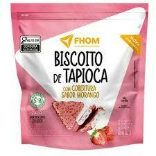 BISCOITO DE TAPIOCA COM COBERTURA SABOR MORANGO 60G - FHOM ALIMENTOS SAUDAVEIS
