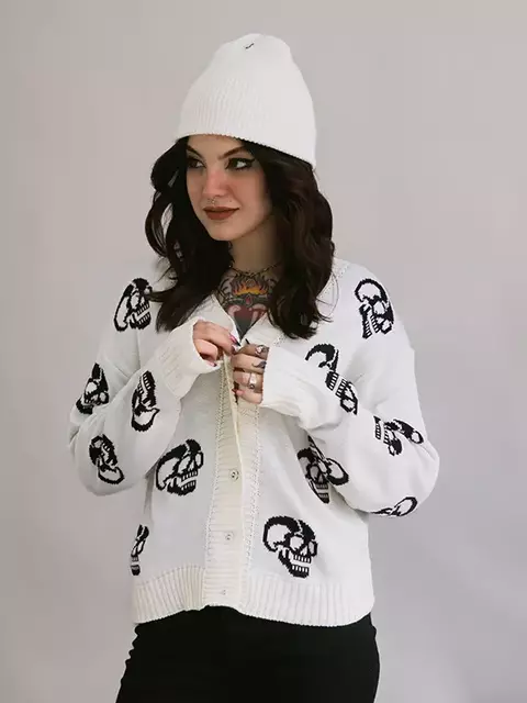 Cardigan Riot Tricot Skull Off White - comprar online