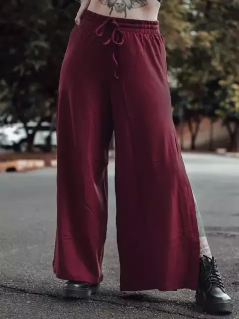 Calça Riot Pantalona Fenda Marsala