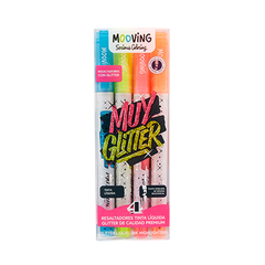 Resaltadores Mooving tinta líquida c/glitter x4
