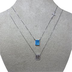 Escapulario Nossa Senhora e pedra fusion turmalina azul