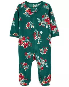 Macacão de fleece com pé Carter's - Flores