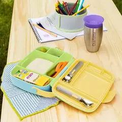 Bento box Munchkin com talheres - Azul, verde e amarela