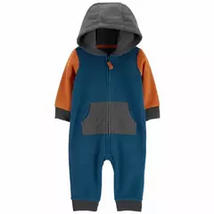 Macacão de fleece com capuz Carter’s - Azul