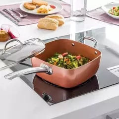 CACEROLA CUADRADA 24CM MANGO ACERO CON FREIDORA Y VAPORIERA - comprar online