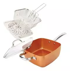 CACEROLA CUADRADA 24CM MANGO ACERO CON FREIDORA Y VAPORIERA en internet