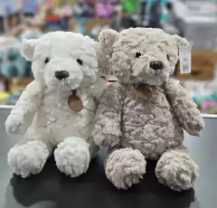 Peluche de oso mediano de 35 cm, uno blanco y otro color beige.