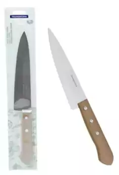 Cuchilla Tramontina Dynamic M de 28 cm con mango de madera y hoja de acero inoxidable, en su empaque original.