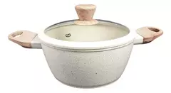 Cacerola Carol de inducción N18 con tapa de vidrio y asas de madera.