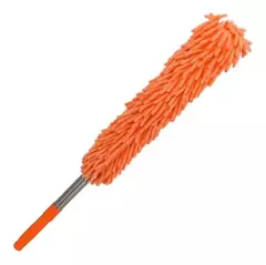 Plumero extensible de microfibra de color naranja, ideal para la limpieza de superficies.
