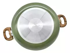Cacerola antiadherente verde granito N20 con tapa y asas de madera.