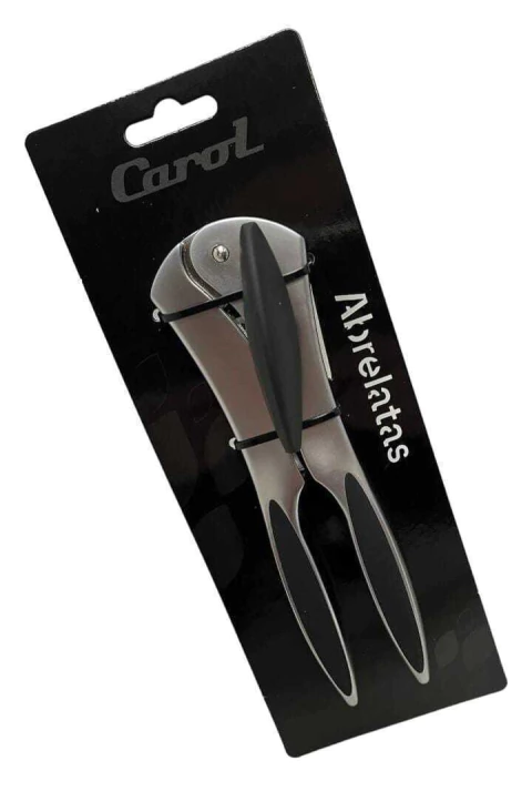 Abrelatas manual tipo mariposa de Acero Inoxidable marca CAROL, utensilio de bazar en Once.

