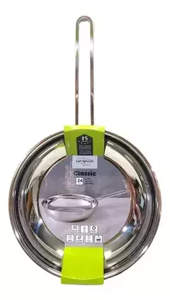 Sartén de acero inoxidable N°24 de la marca San Ignacio, con un diseño clásico y mango largo.
