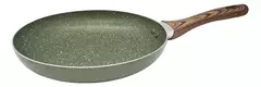 Sartén antiadherente color verde con textura de granito y mango de madera.