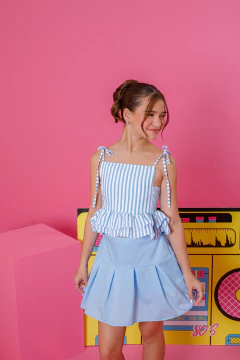 Combinadinho Peplum Lastex Anna (Listras Azul)