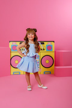 Combinadinho Peplum Lastex Anna (Listras Azul) - comprar online