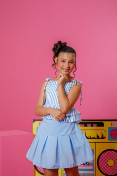 Combinadinho Peplum Lastex Anna (Listras Azul) na internet