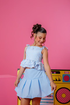 Combinadinho Peplum Lastex Anna (Listras Azul) - Marias - MODA PARA MENINAS