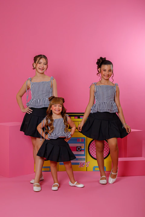 Combinadinho Peplum Lastex Anna (Listras Preto) - comprar online