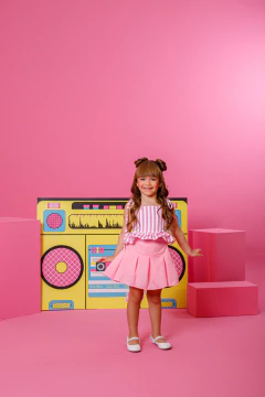 Imagem do Combinadinho Peplum Lastex Anna (Listras Rosa)