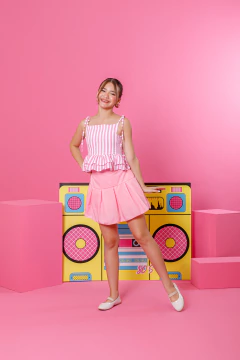 Combinadinho Peplum Lastex Anna (Listras Rosa) - Marias - MODA PARA MENINAS