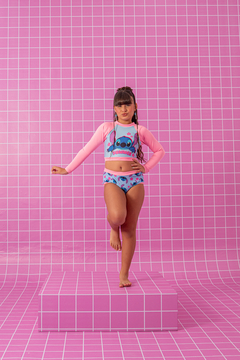 Biquini Stitch - Summer Manga Longa (Azul/Rosa) - Marias - MODA PARA MENINAS