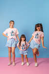 Combinadinho Stitch Tee + Short Saia Priscila (Stitch Azul) - comprar online
