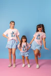 Combinadinho Stitch Tee + Short Saia Priscila (Stitch Azul) - comprar online