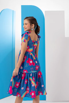 Vestido Beatriz Barrado (Floral Azul) - loja online