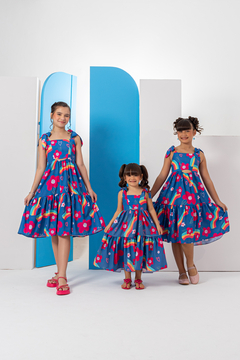 Vestido Beatriz Barrado (Floral Azul) - comprar online