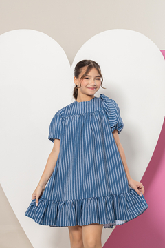 Vestido FILHA Eliza (Listras Azul) - Marias - MODA PARA MENINAS