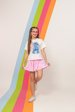 Combinadinho Tee + Short Saia Balonê (Stitch Rosa Bebe) - comprar online