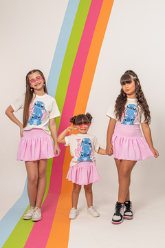 Combinadinho Tee + Short Saia Balonê (Stitch Rosa Bebe) - comprar online