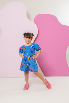Macaquinho Adriana Manga 3x4 (Stitch Arco irís) - Marias - MODA PARA MENINAS