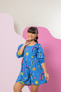 Macaquinho Adriana Manga 3x4 (Stitch Arco irís) - Marias - MODA PARA MENINAS