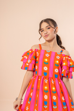 Vestido Fabiana (Flowers Orange) - loja online