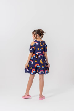 Vestido Ombro Vazado - Arco íris Azul - loja online