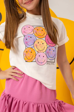 Combinadinho Tee + Short Saia (Emoji Rosa) - Marias - MODA PARA MENINAS