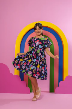 Vestido Duda (Floral Black) - Marias - MODA PARA MENINAS