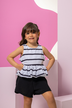 Combinadinho Peplum Balonê (Listras Preta)